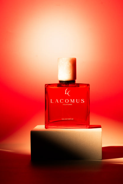 Lacomus signature perfume bottle in artistic outdoor lifestyle photography