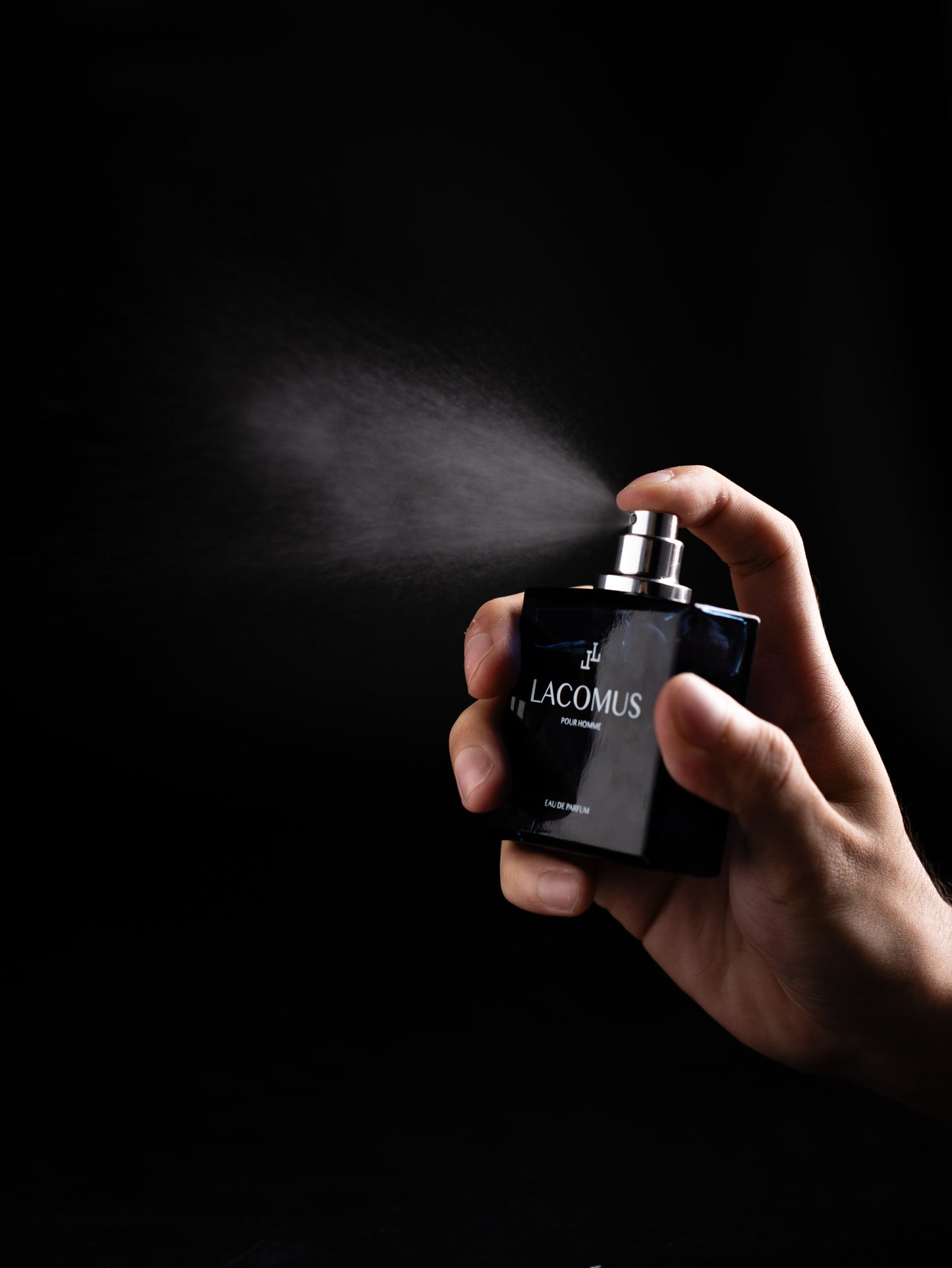 Lacomus luxury perfume bottle in professional studio lifestyle photography portrait