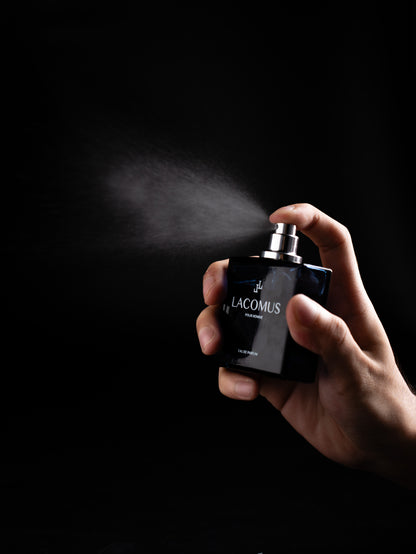 Lacomus luxury perfume bottle in professional studio lifestyle photography portrait