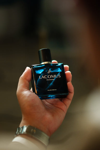 Lacomus artisan fragrance bottle close-up in professional studio photography